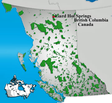 map of BC with location of Liard Hot Springs